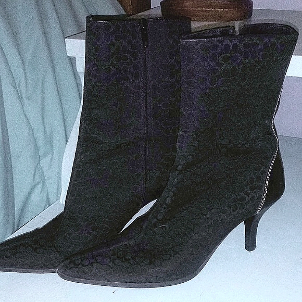 NWOT Coach Monogram Boots BLK